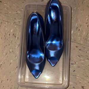 Guess Women's Shiny Blue Peep Toe Heels